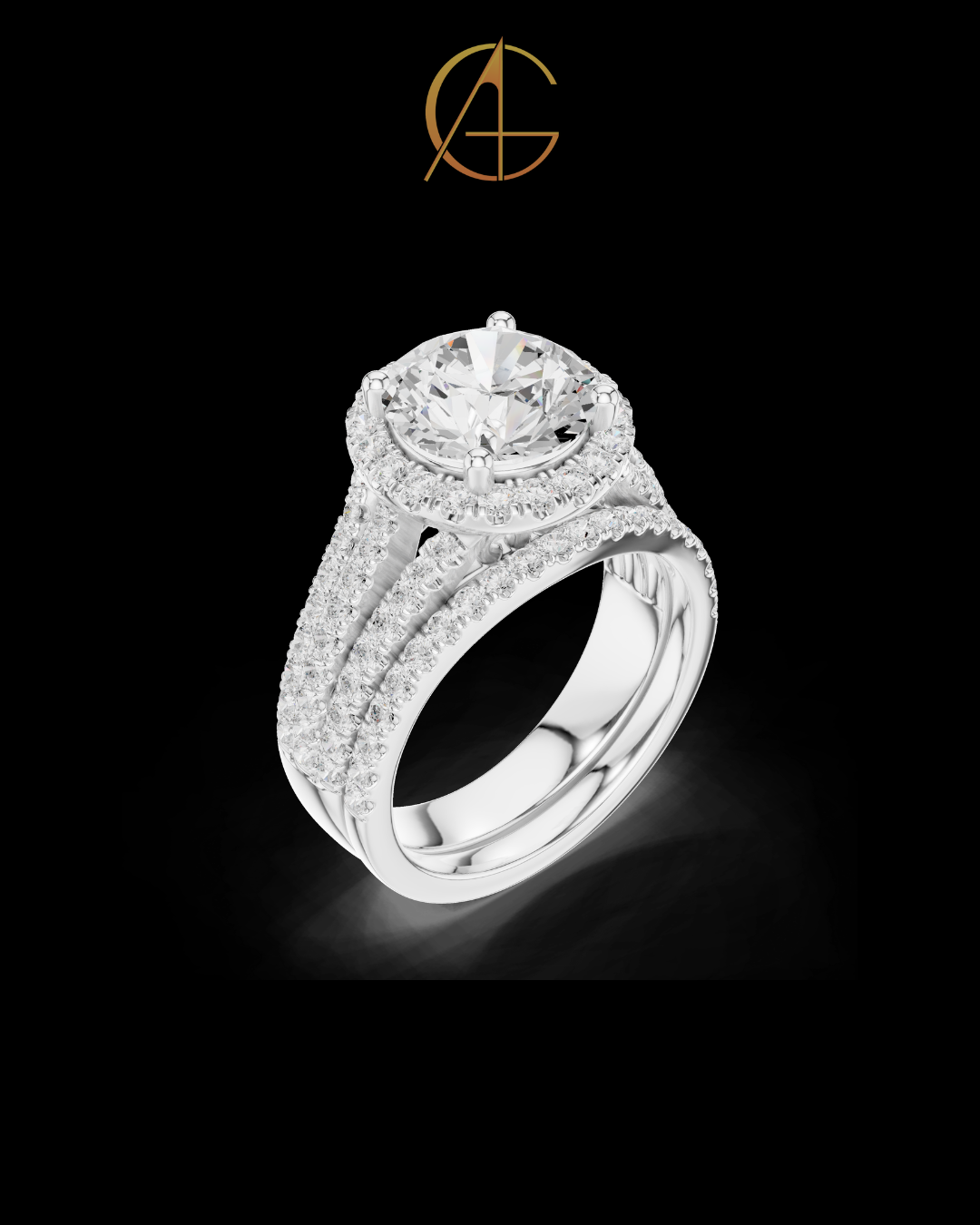 2.5 CT Luxury Gold Halo Ring with Round Brilliant Moissanite Diamond and Triple Pave Band For Her