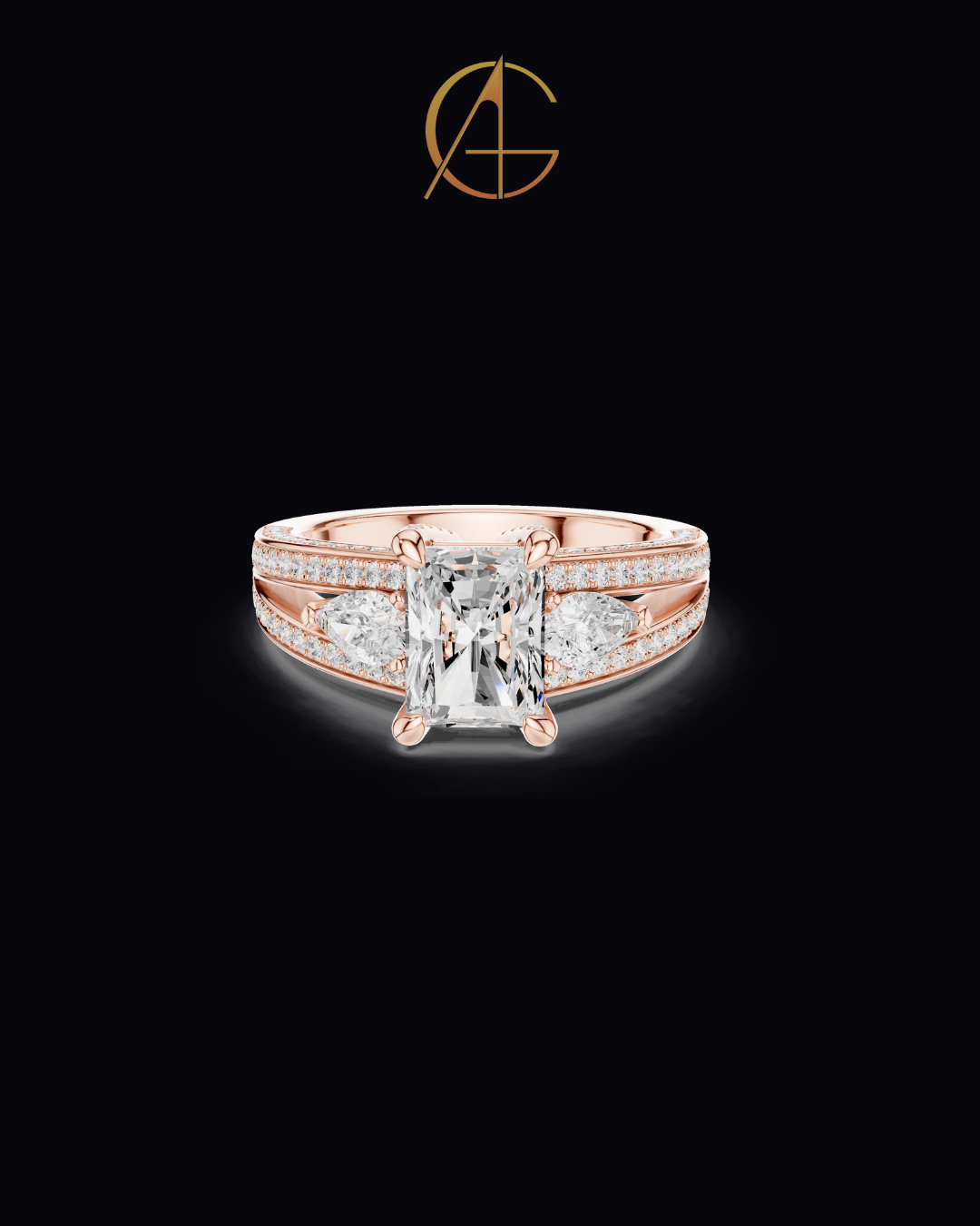 2.00 CT Opulent Radiant Cut Moissanite Diamond Three Stone Bridal Ring Set with Pave Diamond Accents
