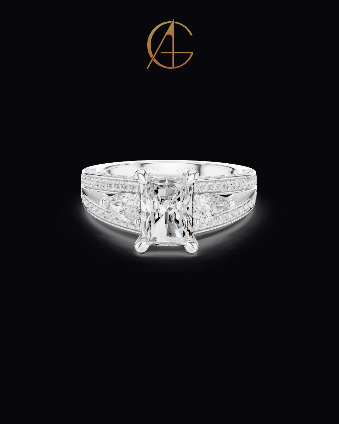 2.00 CT Opulent Radiant Cut Moissanite Diamond Three Stone Bridal Ring Set with Pave Diamond Accents