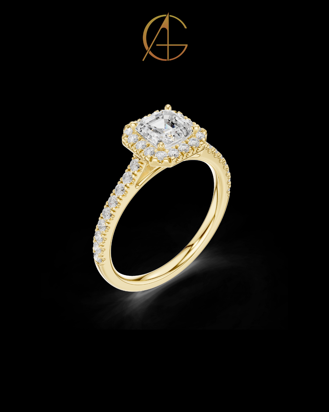 1.00 CT Beautiful Asscher Cut Moissanite Diamond Halo Ring with Pave Set Diamond Band