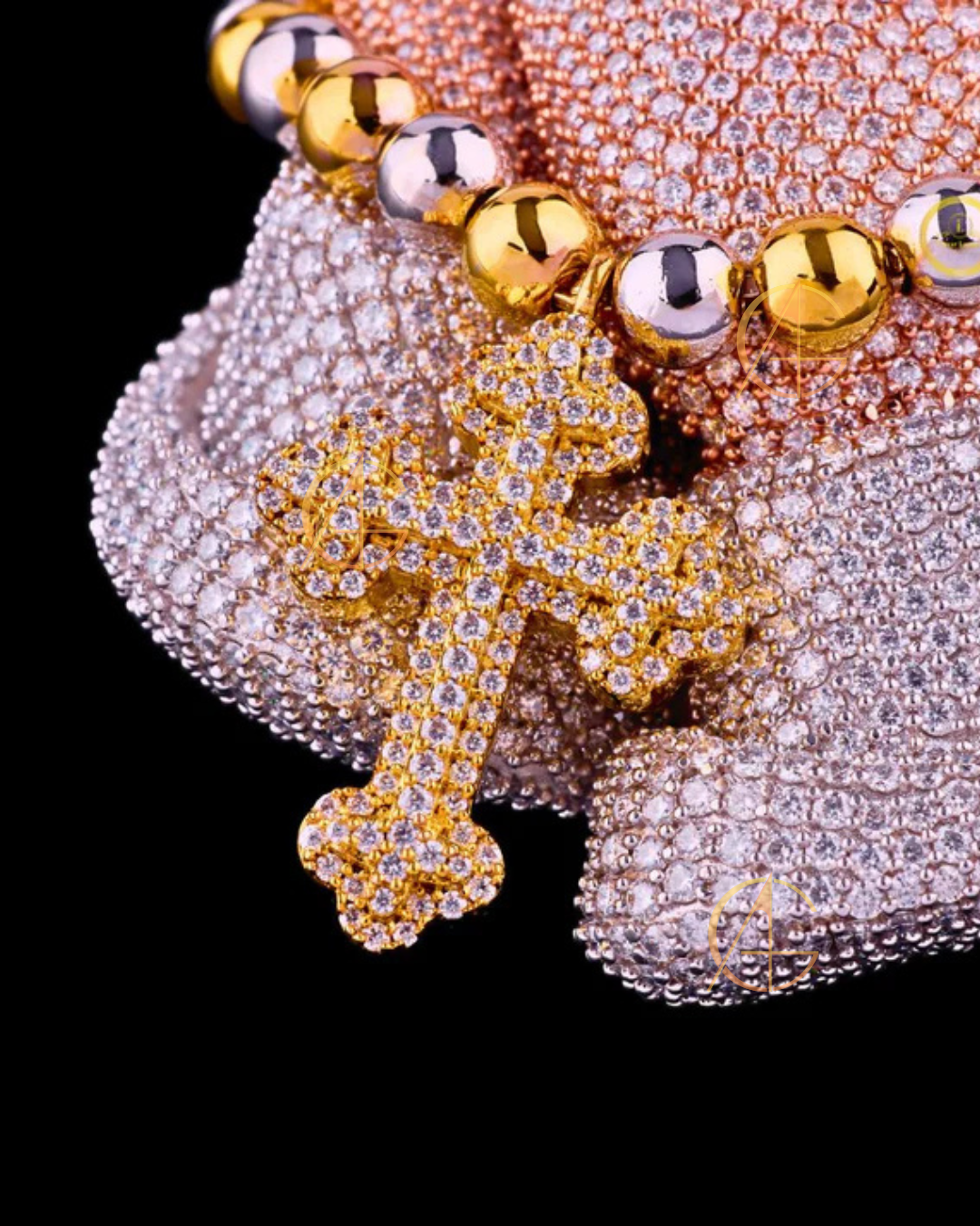 New Moissanite Praying Hands Cross Pendant in three tone By Auren