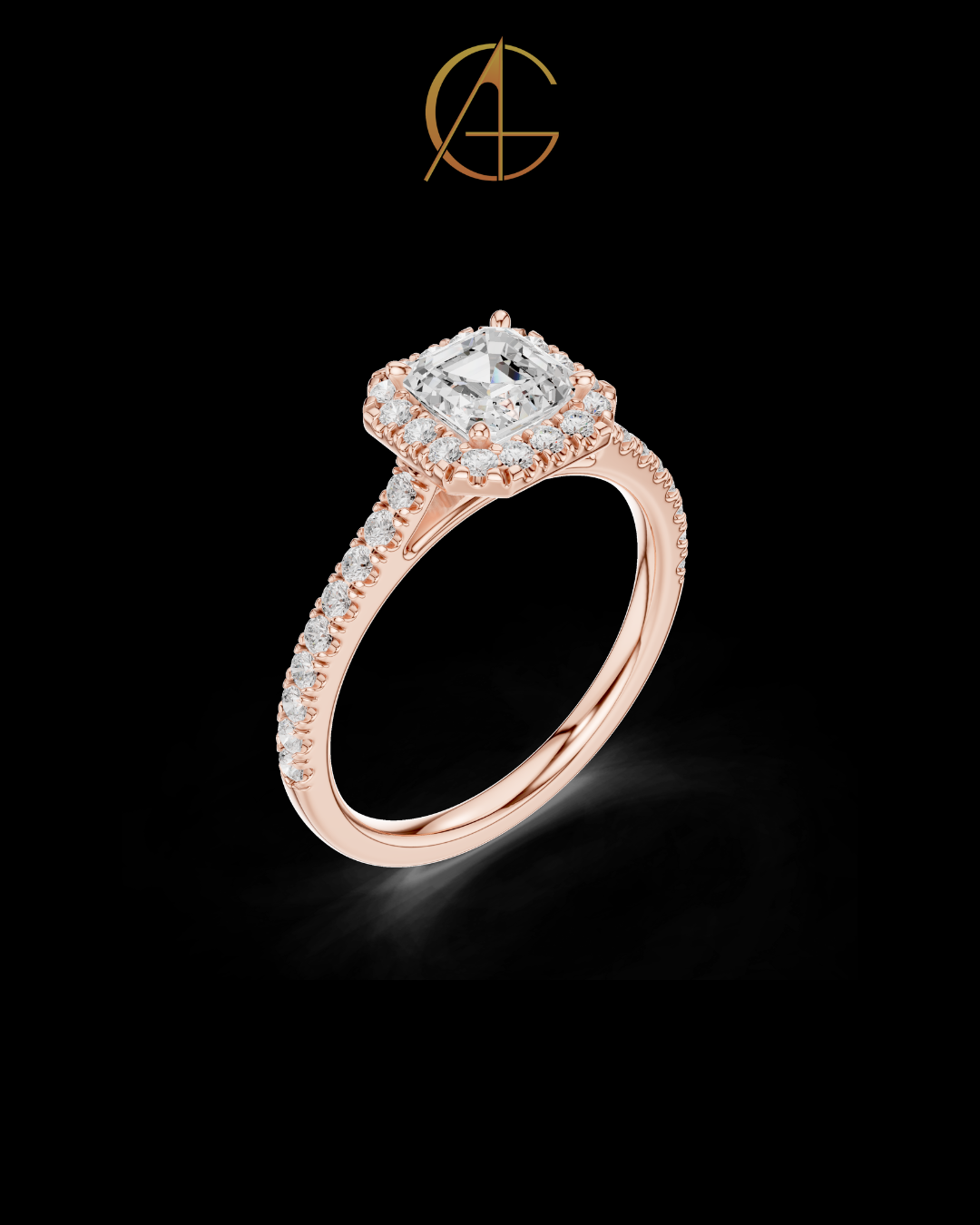 1.00 CT Beautiful Asscher Cut Moissanite Diamond Halo Ring with Pave Set Diamond Band