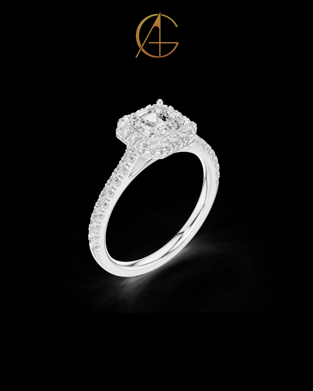 1.00 CT Beautiful Asscher Cut Moissanite Diamond Halo Ring with Pave Set Diamond Band