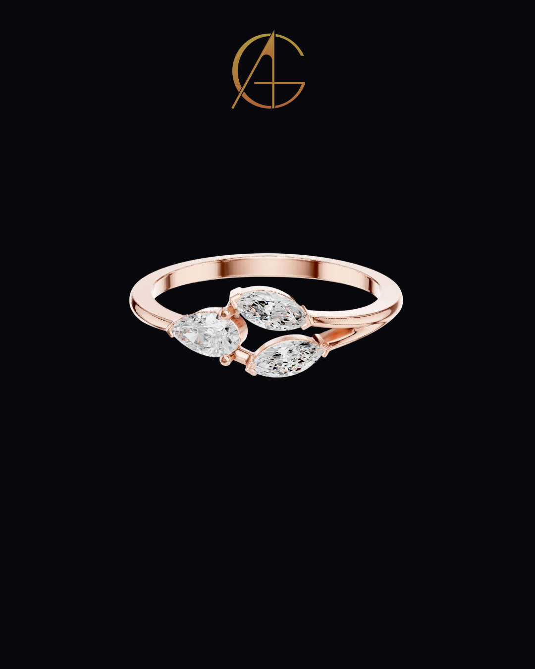 0.38 TCW Elegant Pear and Double Marquise Cut Moissanite Diamond Open Band Ring