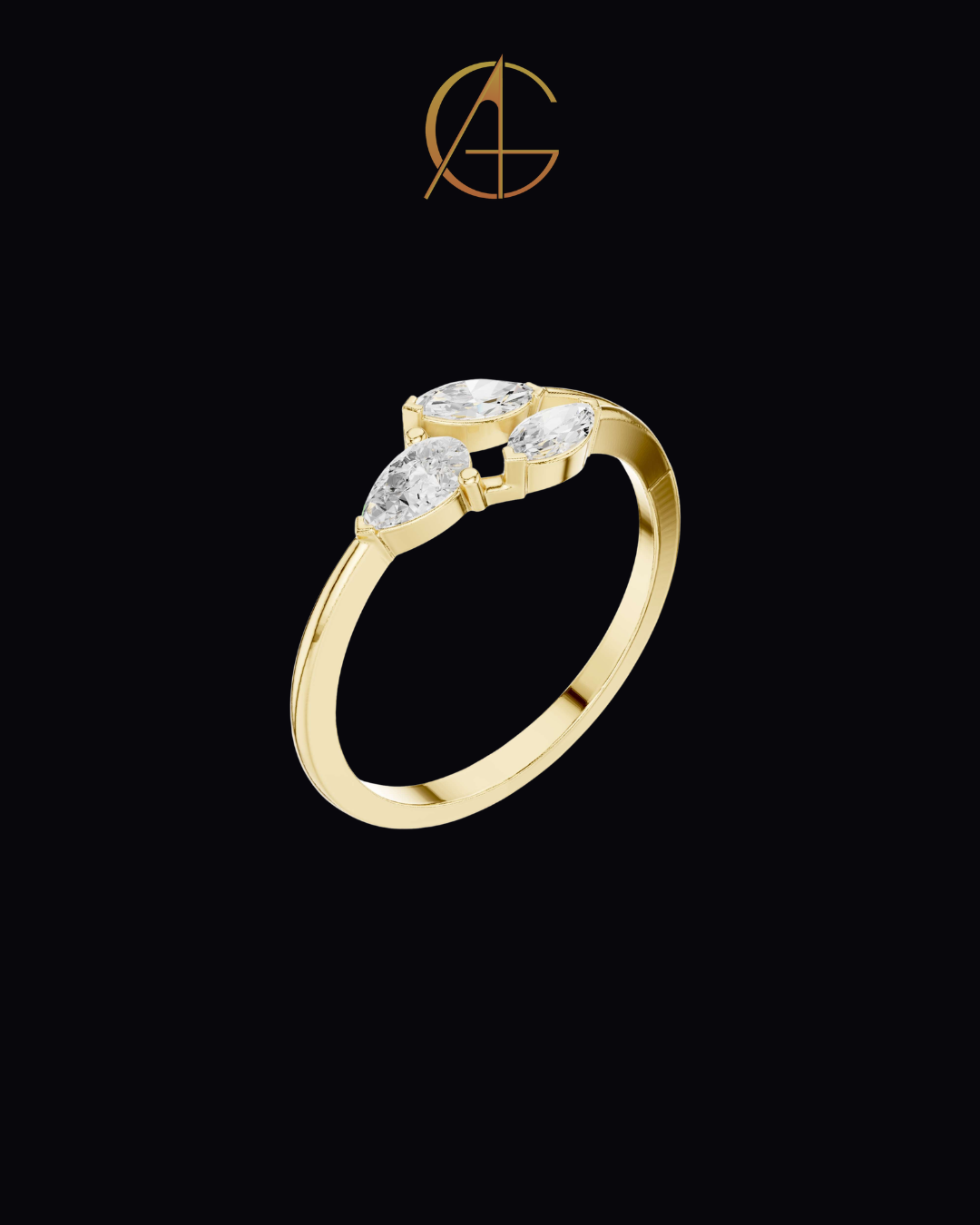 0.38 TCW Elegant Pear and Double Marquise Cut Moissanite Diamond Open Band Ring