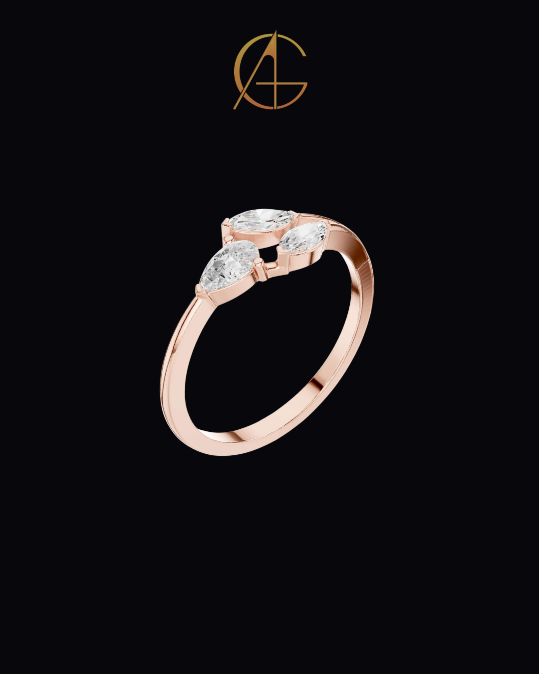 0.38 TCW Elegant Pear and Double Marquise Cut Moissanite Diamond Open Band Ring