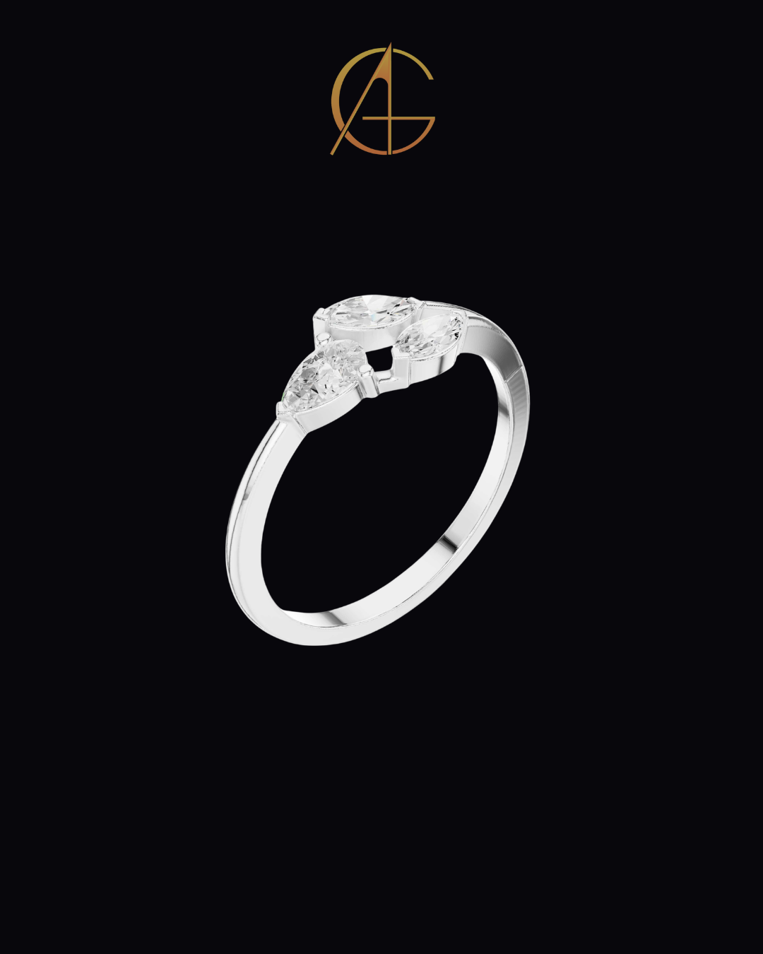 0.38 TCW Elegant Pear and Double Marquise Cut Moissanite Diamond Open Band Ring