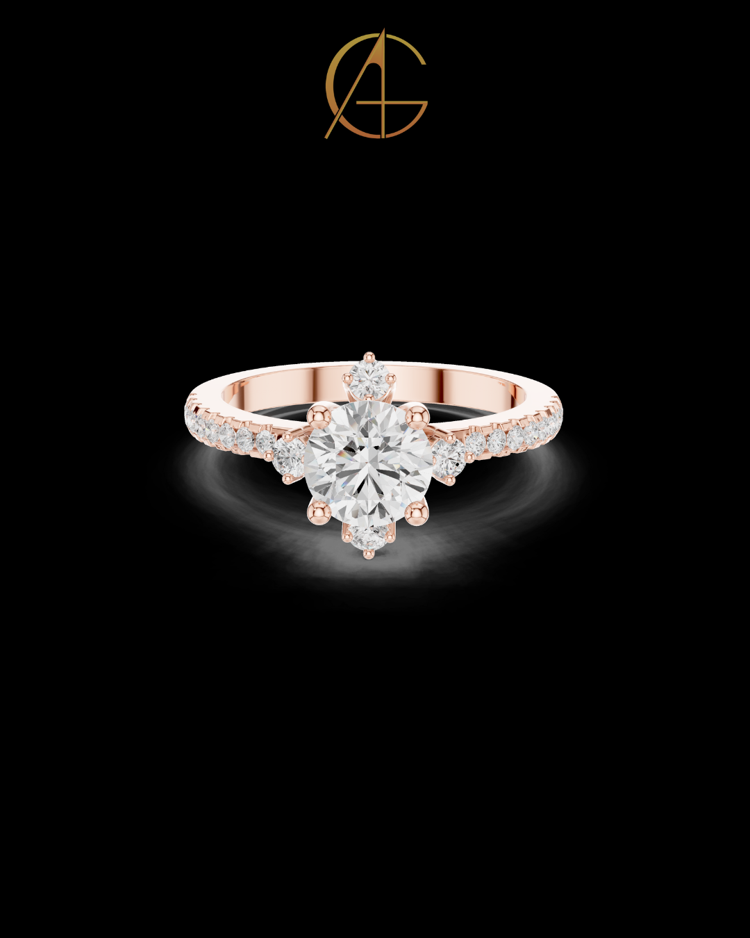 1.00 CT Imperial Round Moissanite Diamond Ring with Pave Gold Band and Floating Accent Stones For Love