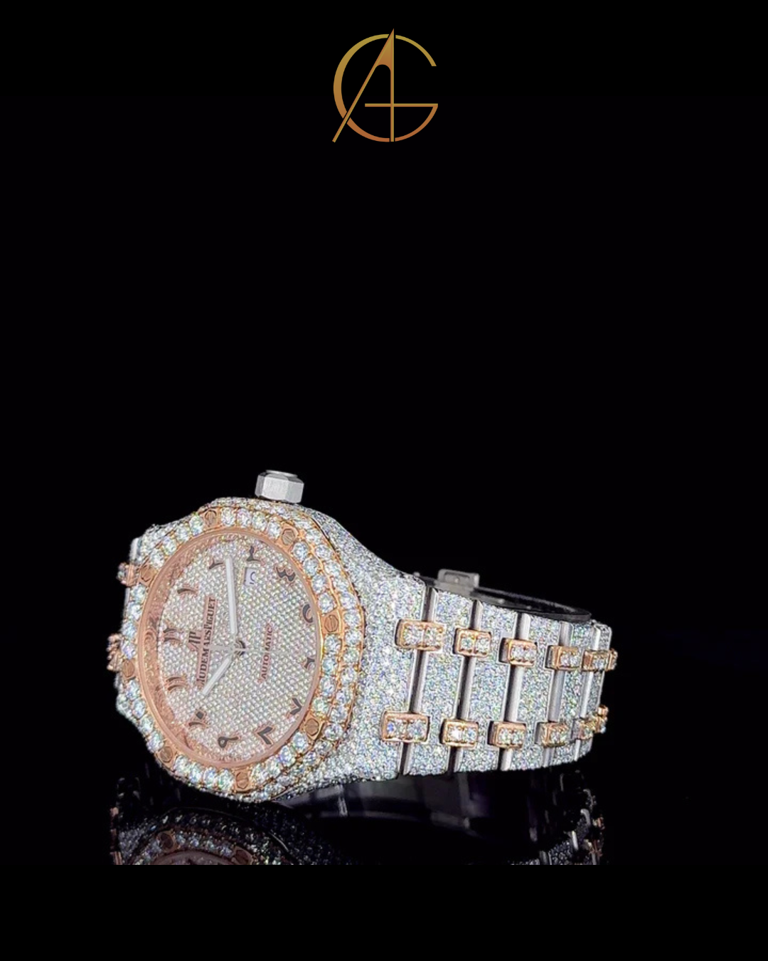 AP Rose White With Arabic Dial Moissanite Diamond Watch