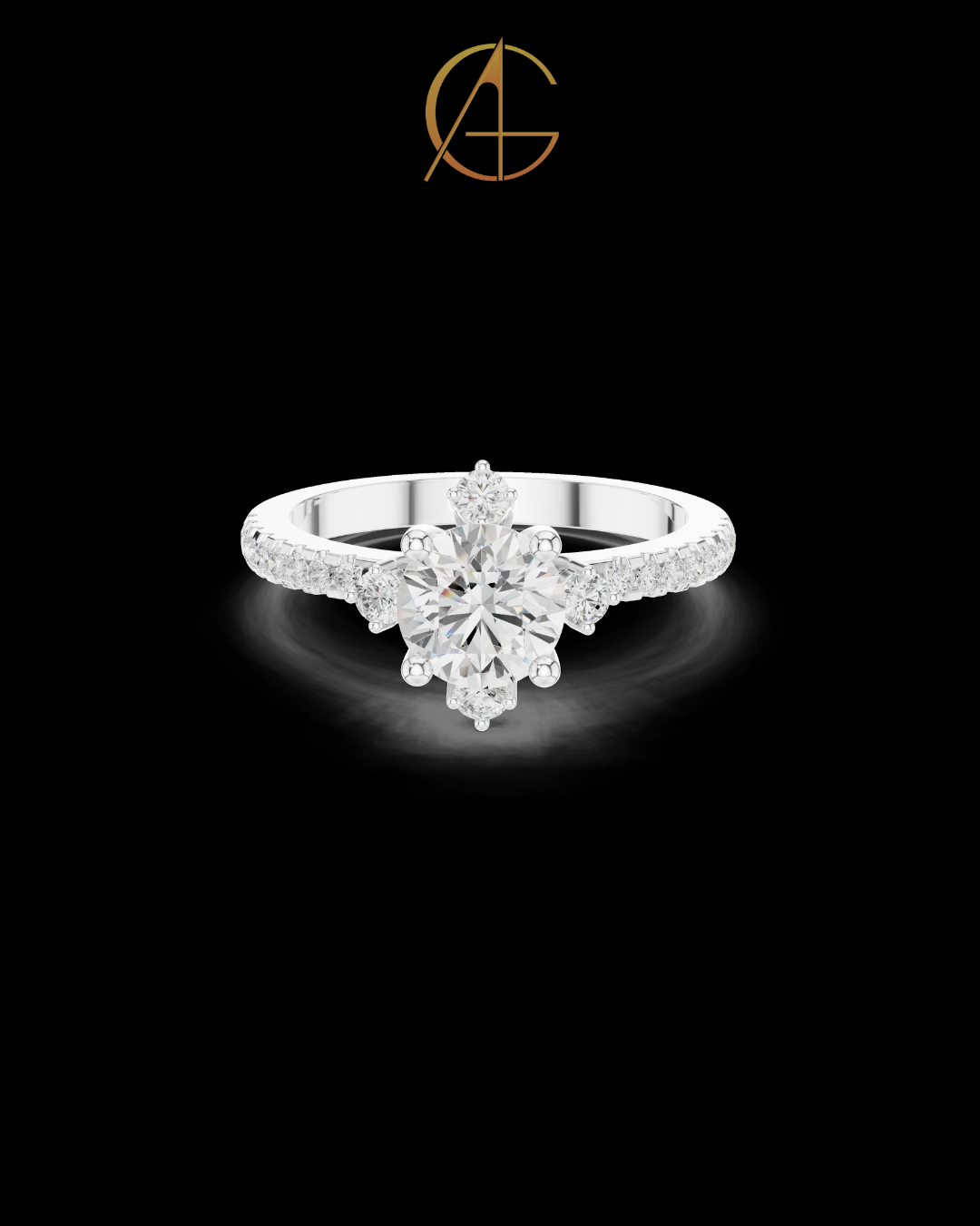 1.00 CT Imperial Round Moissanite Diamond Ring with Pave Gold Band and Floating Accent Stones For Love