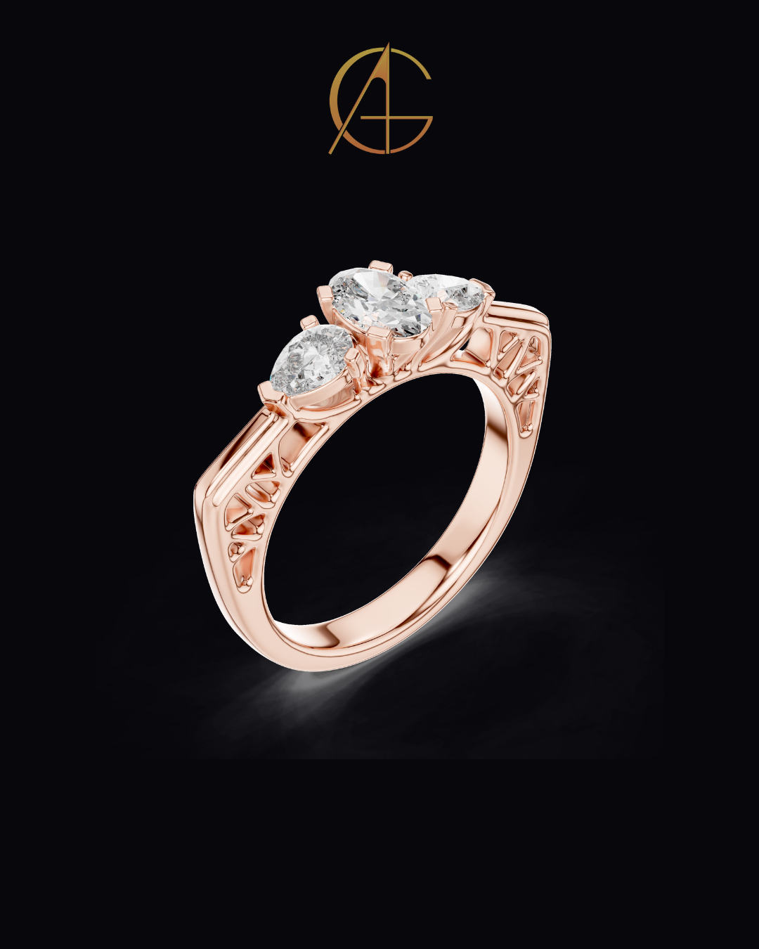 0.50 CT Regal Bloom Oval Cut Moissanite Diamond Ring with Pear Accents and Ornamental
