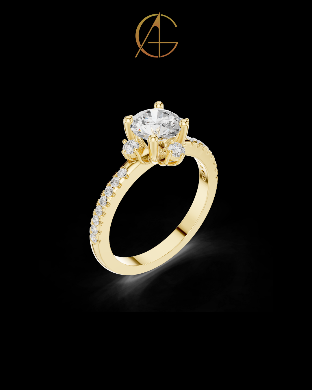 1.00 CT Imperial Round Moissanite Diamond Ring with Pave Gold Band and Floating Accent Stones For Love