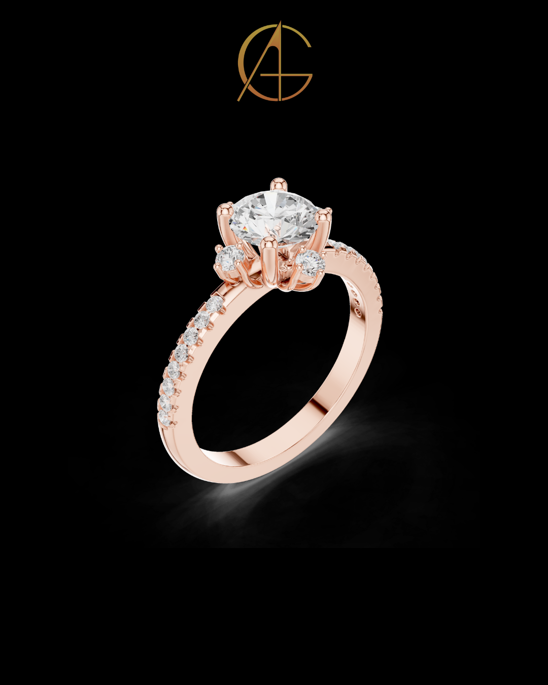 1.00 CT Imperial Round Moissanite Diamond Ring with Pave Gold Band and Floating Accent Stones For Love