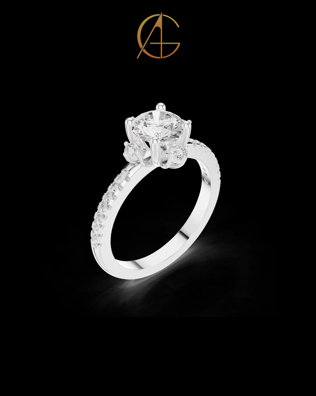 1.00 CT Imperial Round Moissanite Diamond Ring with Pave Gold Band and Floating Accent Stones For Love