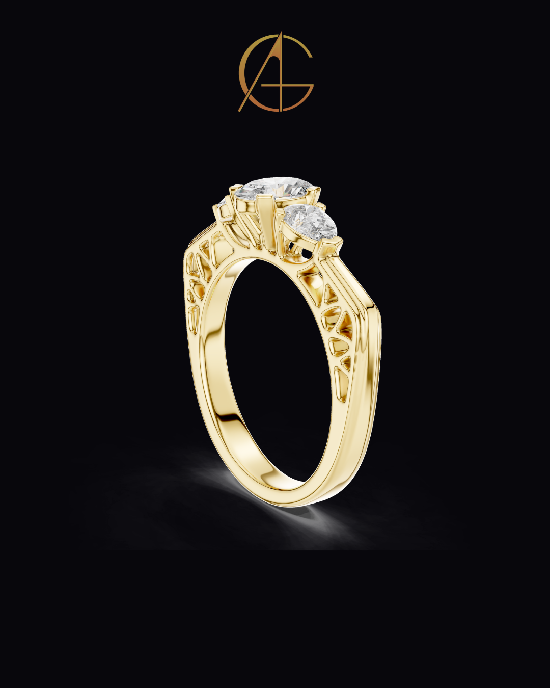 0.50 CT Regal Bloom Oval Cut Moissanite Diamond Ring with Pear Accents and Ornamental