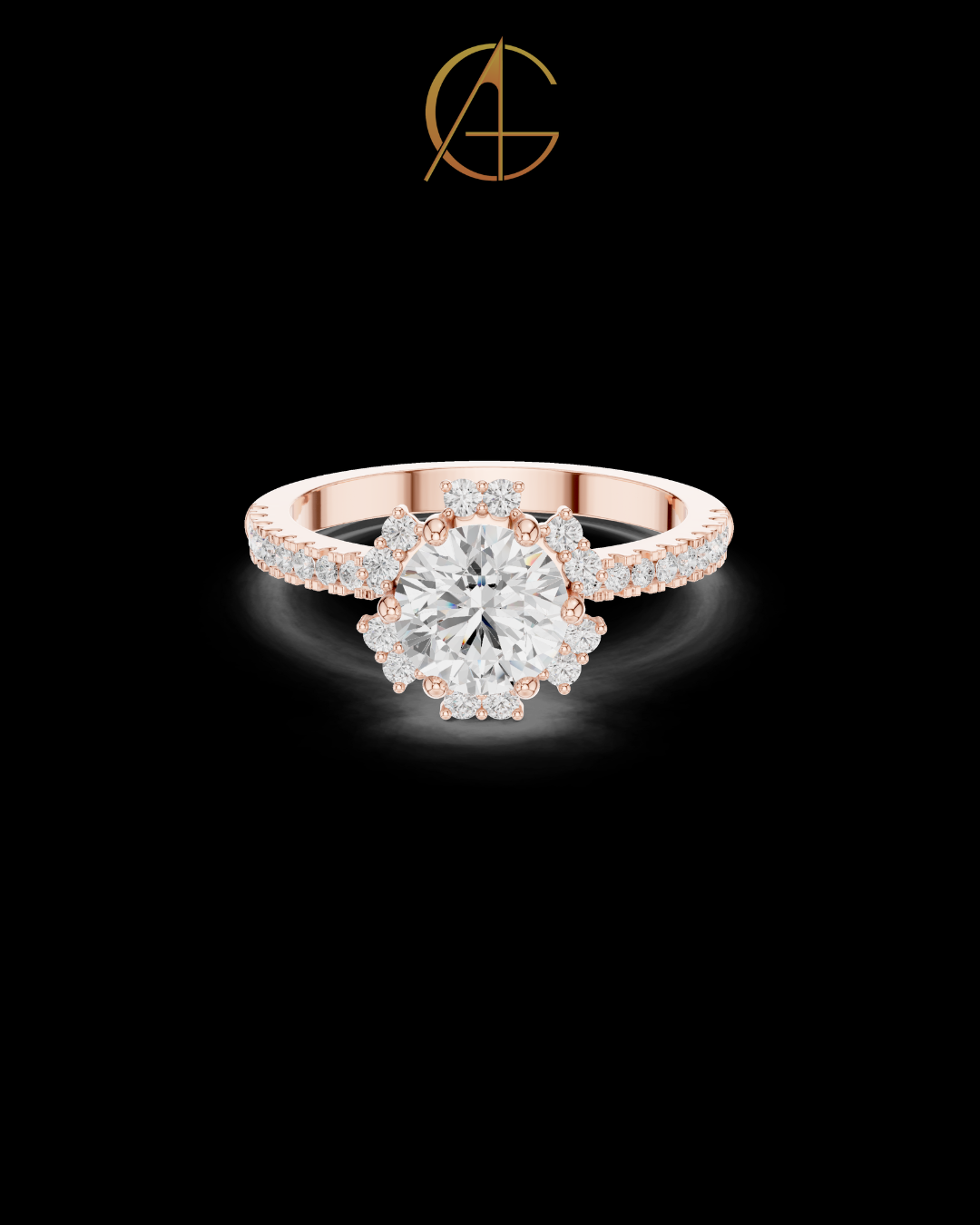 0.95 CT Sophisticated Round Halo Moissanite Diamond Ring with Delicate Pavé Gold Bands