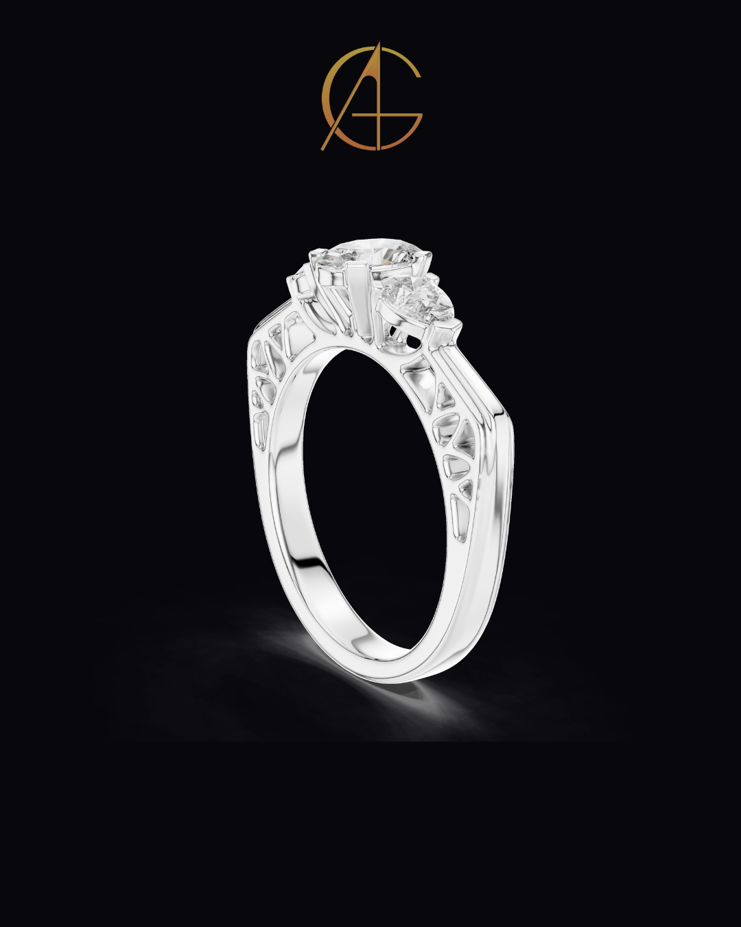 0.50 CT Regal Bloom Oval Cut Moissanite Diamond Ring with Pear Accents and Ornamental