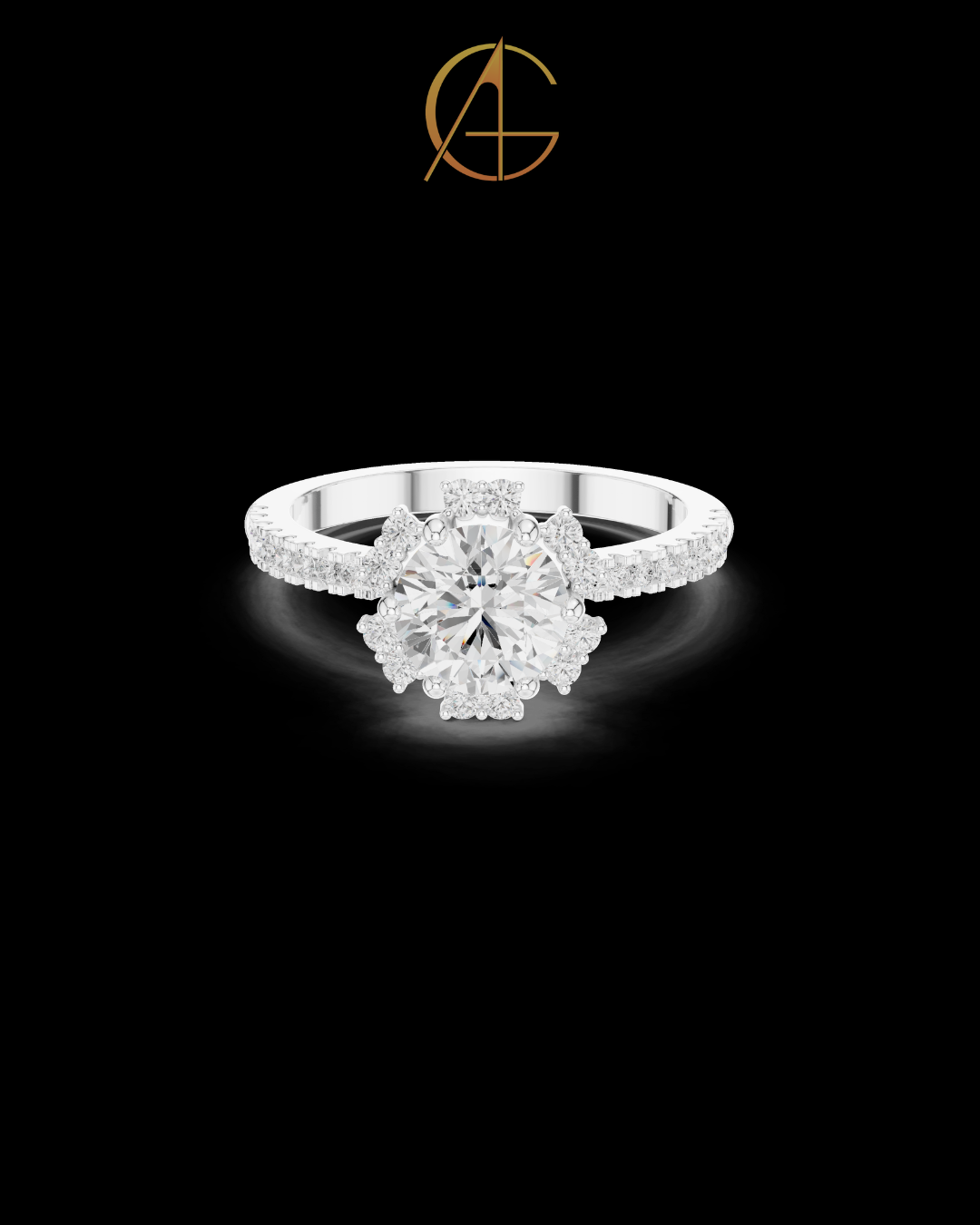 0.95 CT Sophisticated Round Halo Moissanite Diamond Ring with Delicate Pavé Gold Bands