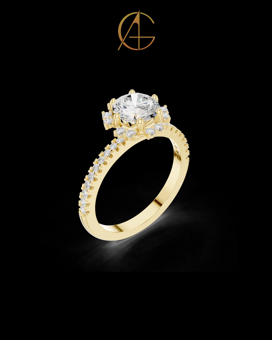 0.95 CT Sophisticated Round Halo Moissanite Diamond Ring with Delicate Pavé Gold Bands