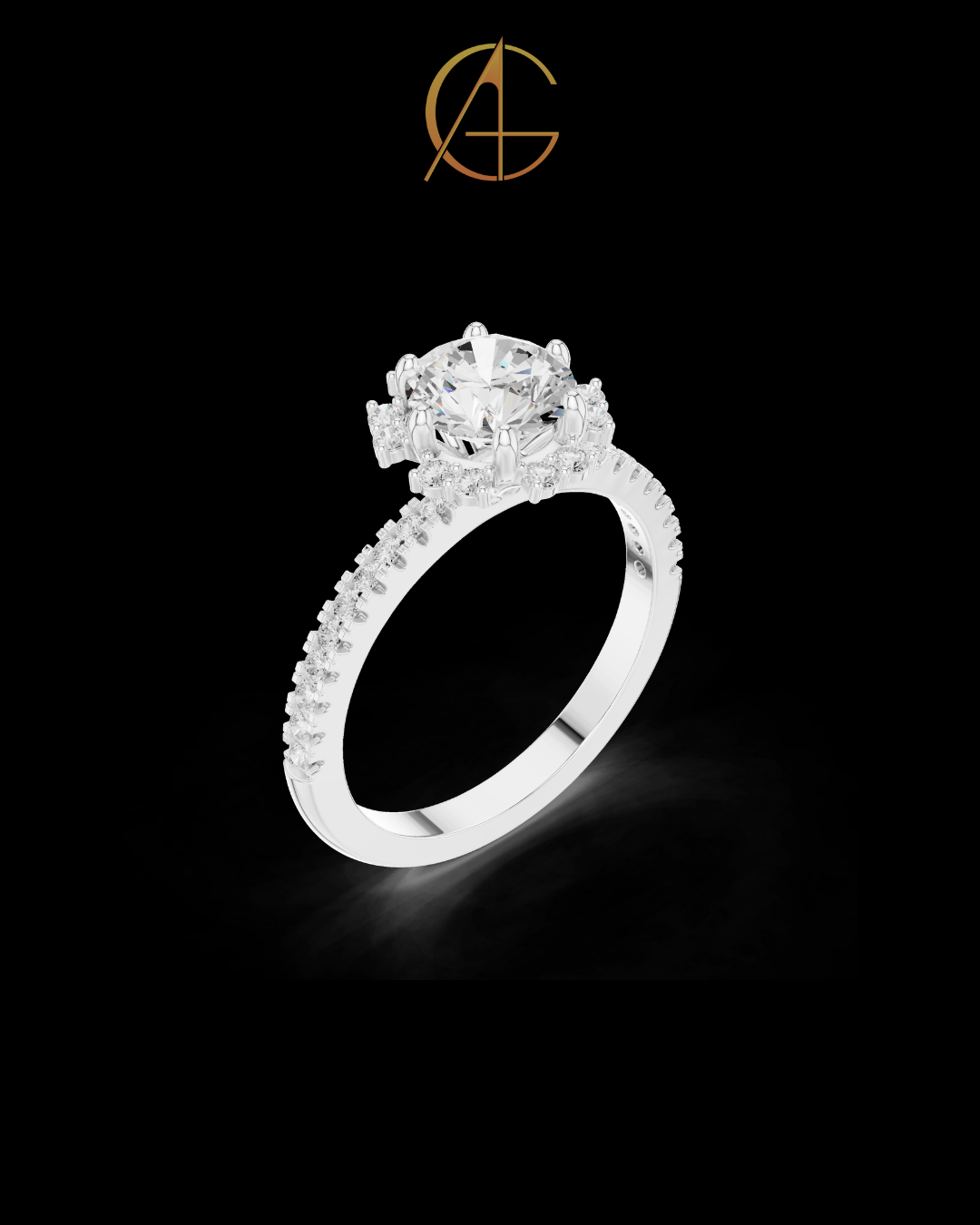 0.95 CT Sophisticated Round Halo Moissanite Diamond Ring with Delicate Pavé Gold Bands