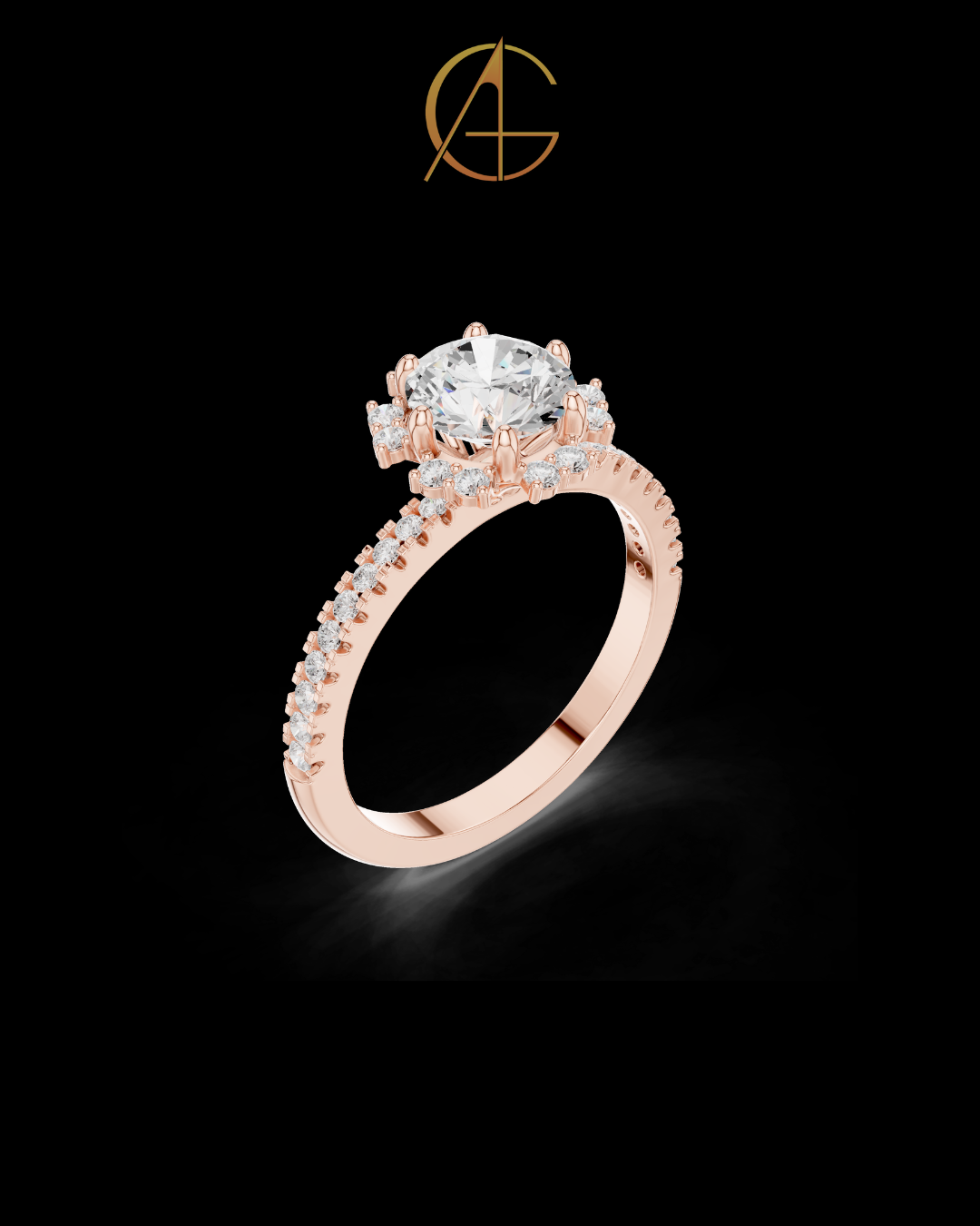 0.95 CT Sophisticated Round Halo Moissanite Diamond Ring with Delicate Pavé Gold Bands