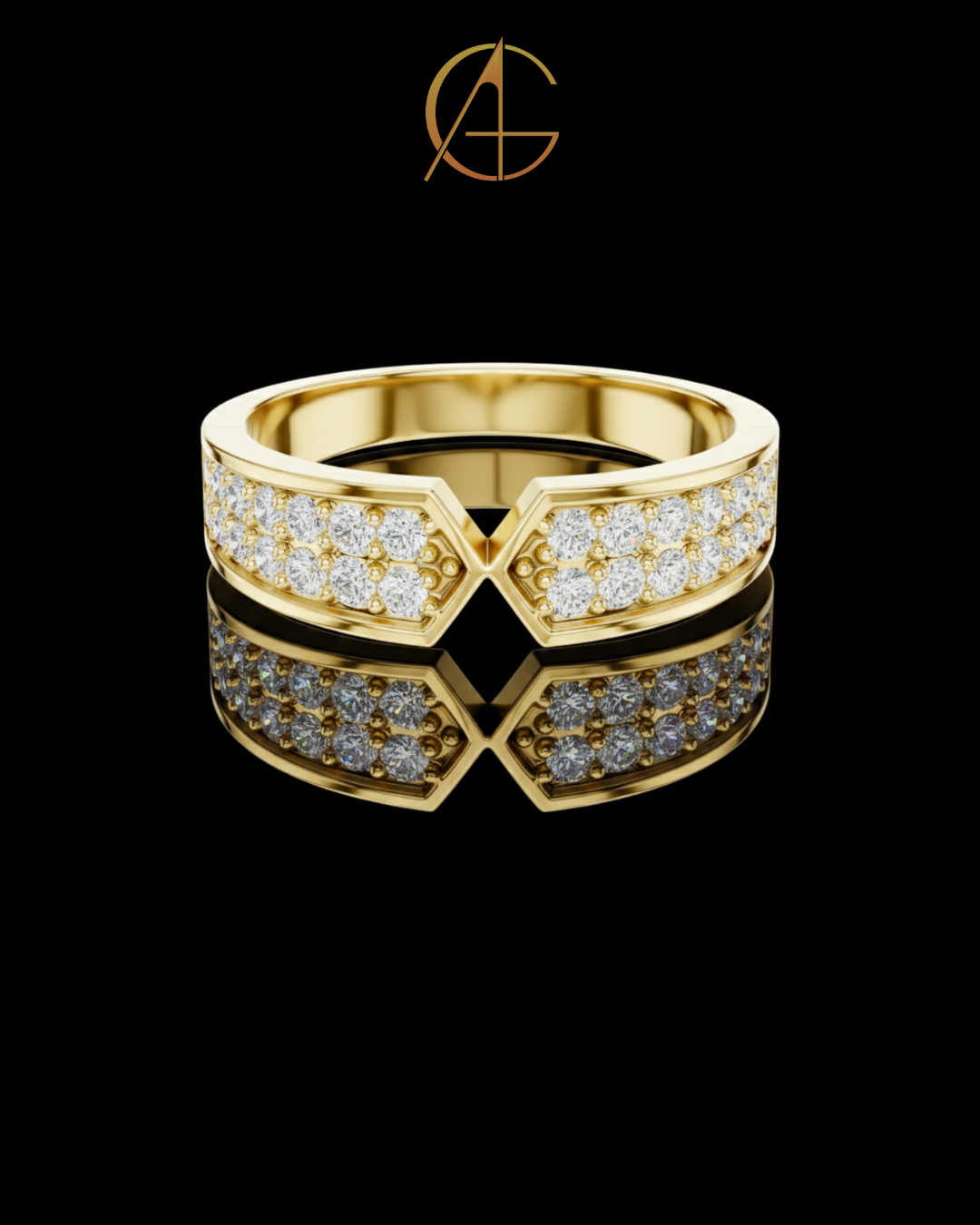 0.50 TCW Modern Gold Chevron Band with Intricate Pave Moissanite Diamond Detailing