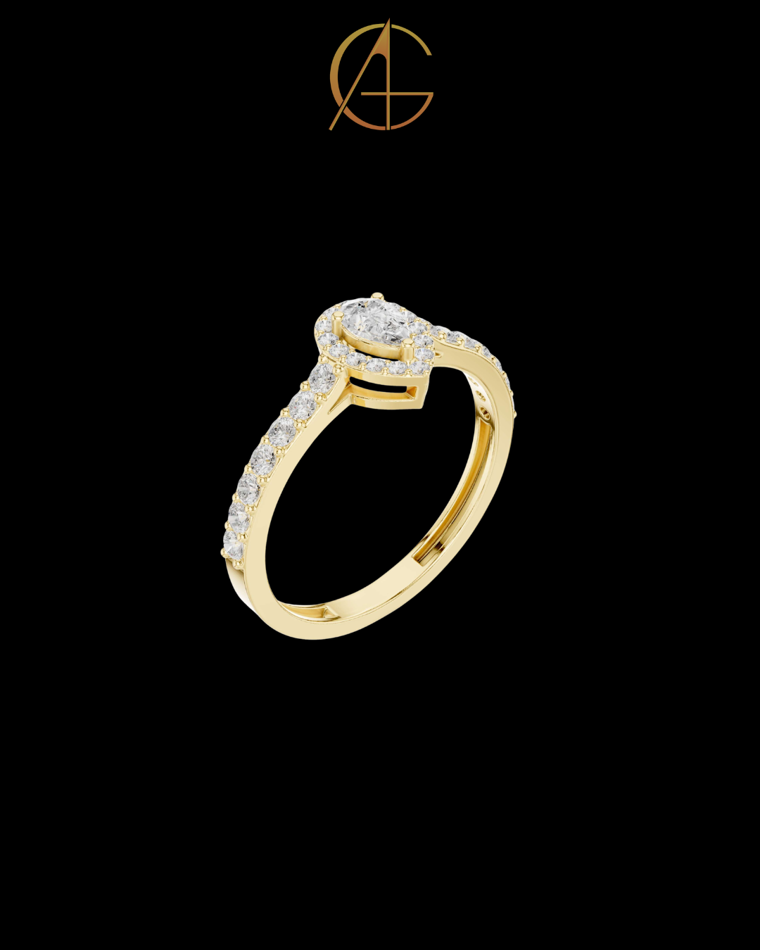 0.15 CT Sophisticated Pear Shaped Moissanite Diamond Halo Ring with Pave Diamond Band