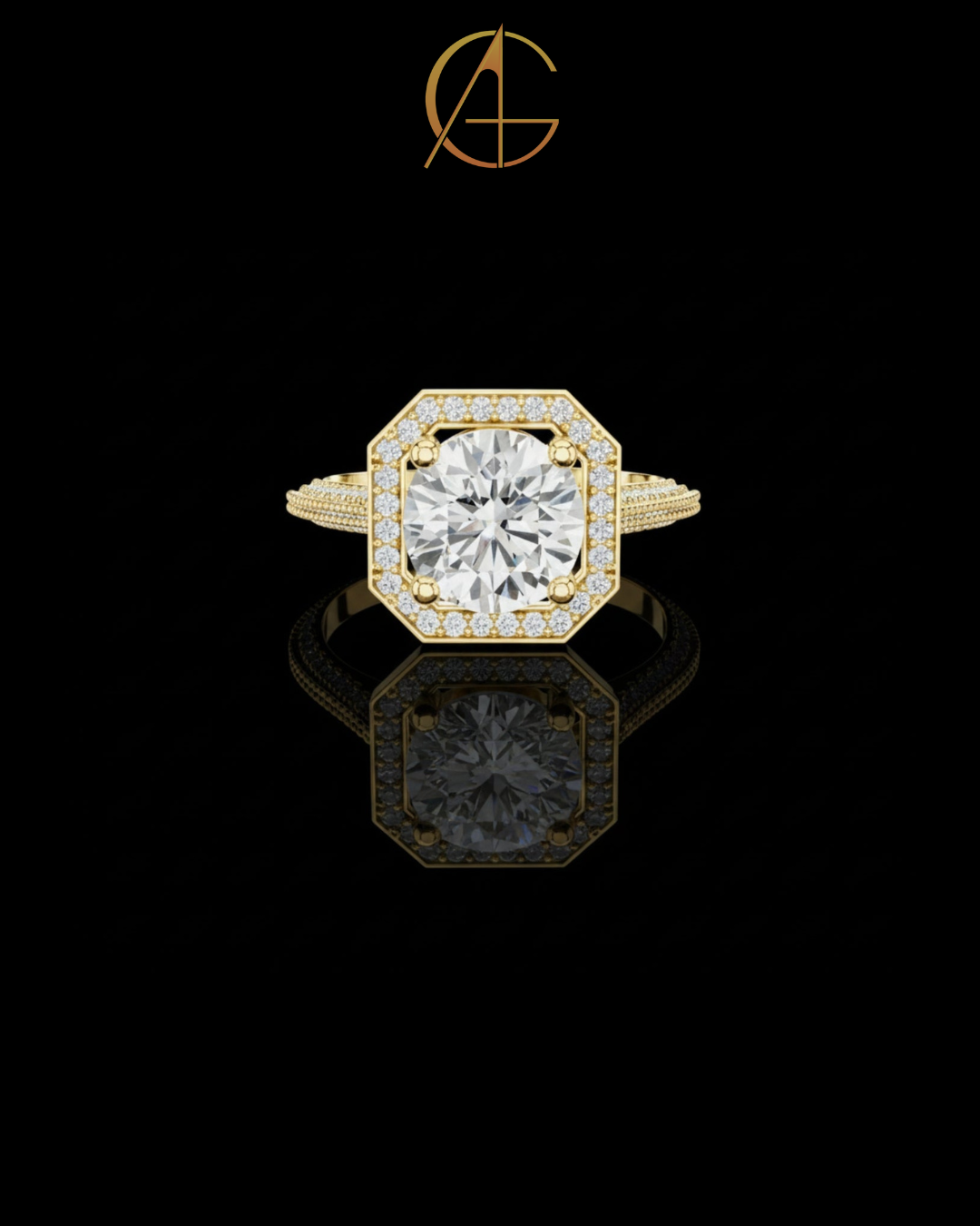 2.10 CT Imperial Octagon Halo Moissanite Diamond Ring in Gold with Pave Milgrain Split Shank For Mother
