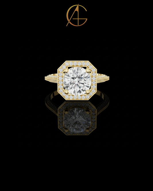 2.10 CT Imperial Octagon Halo Moissanite Diamond Ring in Gold with Pave Milgrain Split Shank For Mother