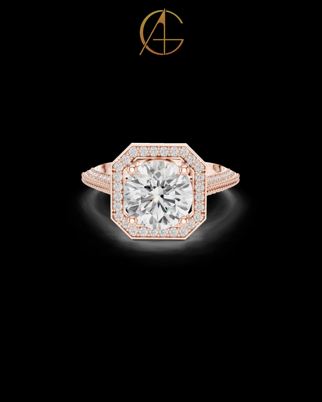 2.10 CT Imperial Octagon Halo Moissanite Diamond Ring in Gold with Pave Milgrain Split Shank For Mother