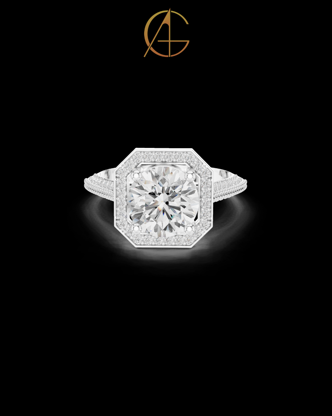 2.10 CT Imperial Octagon Halo Moissanite Diamond Ring in Gold with Pave Milgrain Split Shank For Mother