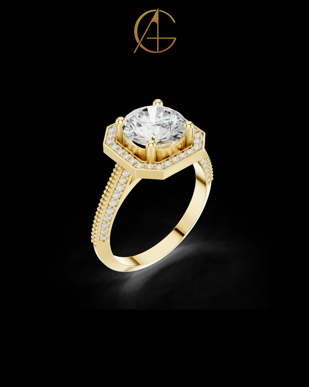 2.10 CT Imperial Octagon Halo Moissanite Diamond Ring in Gold with Pave Milgrain Split Shank For Mother