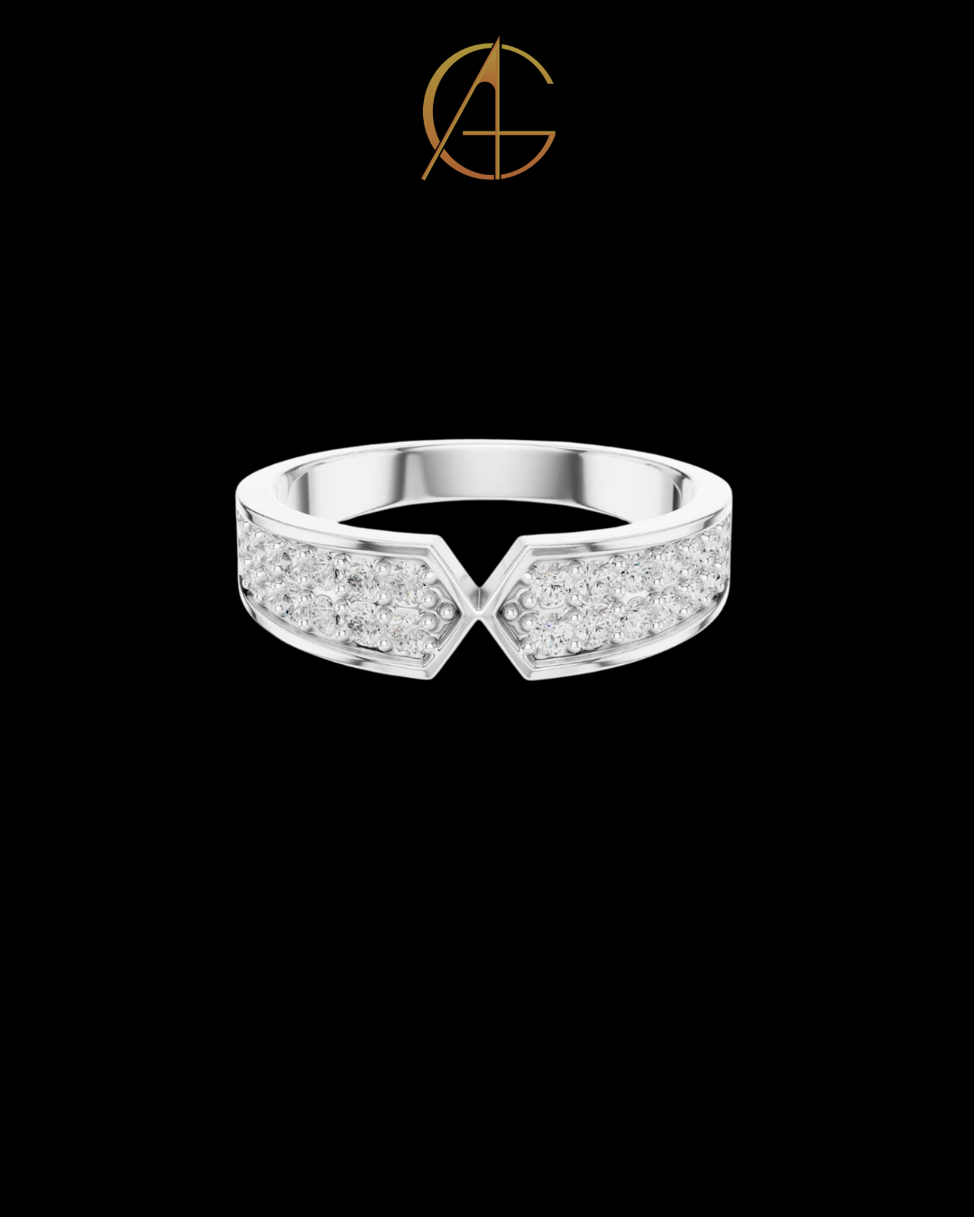 0.50 TCW Modern Gold Chevron Band with Intricate Pave Moissanite Diamond Detailing