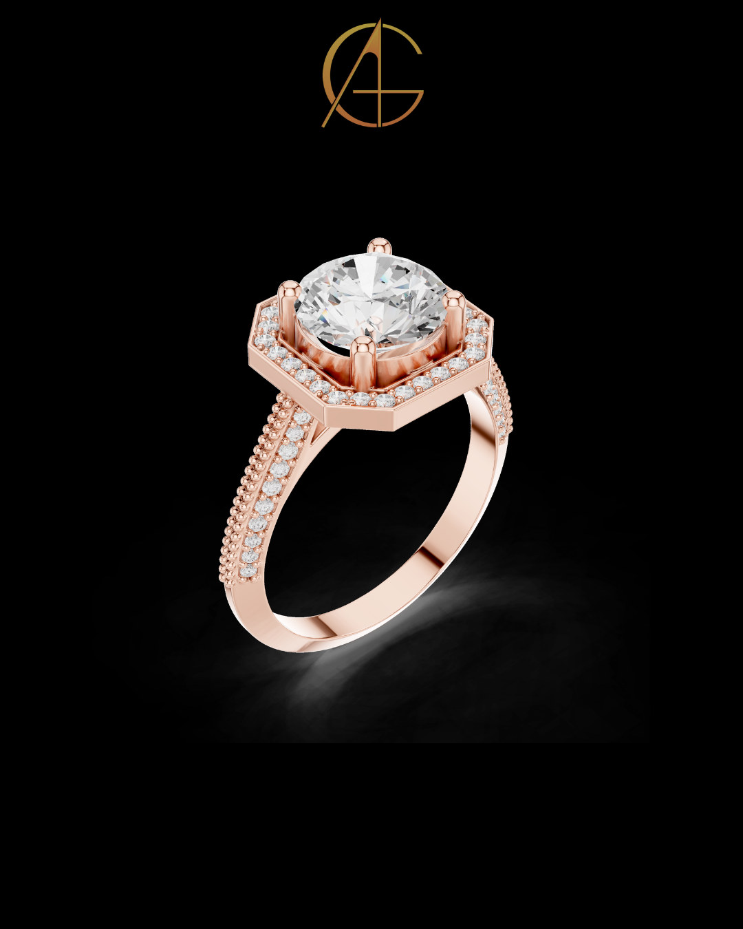 2.10 CT Imperial Octagon Halo Moissanite Diamond Ring in Gold with Pave Milgrain Split Shank For Mother