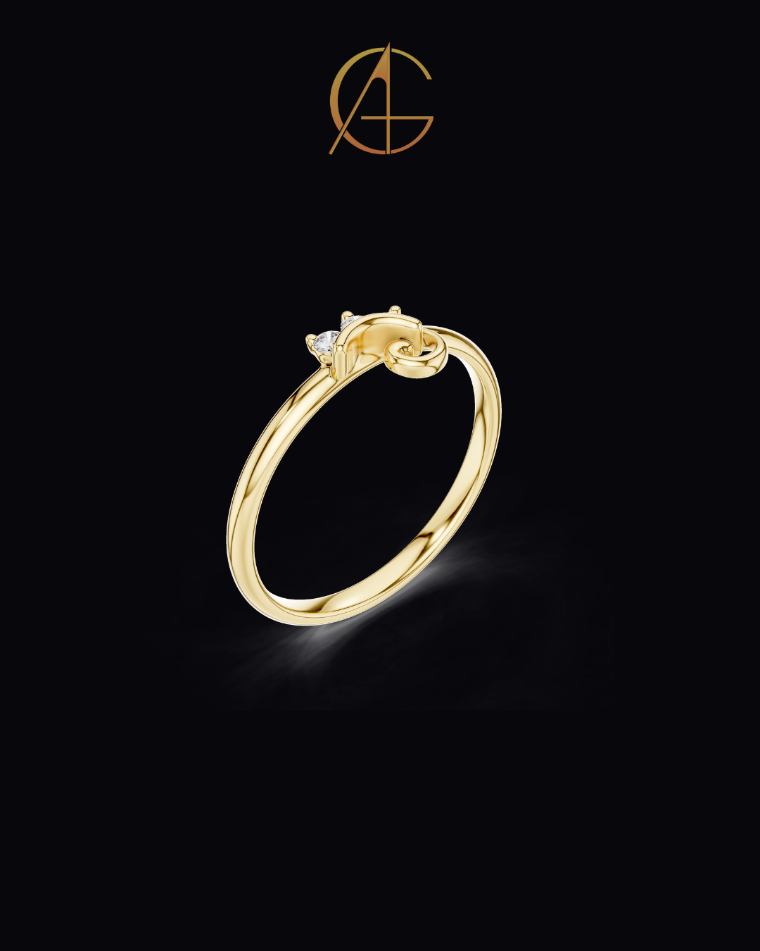 0.042 TCW Swirl Solitaire Band Adorned with a Brilliant Trio of Moissanite Diamonds