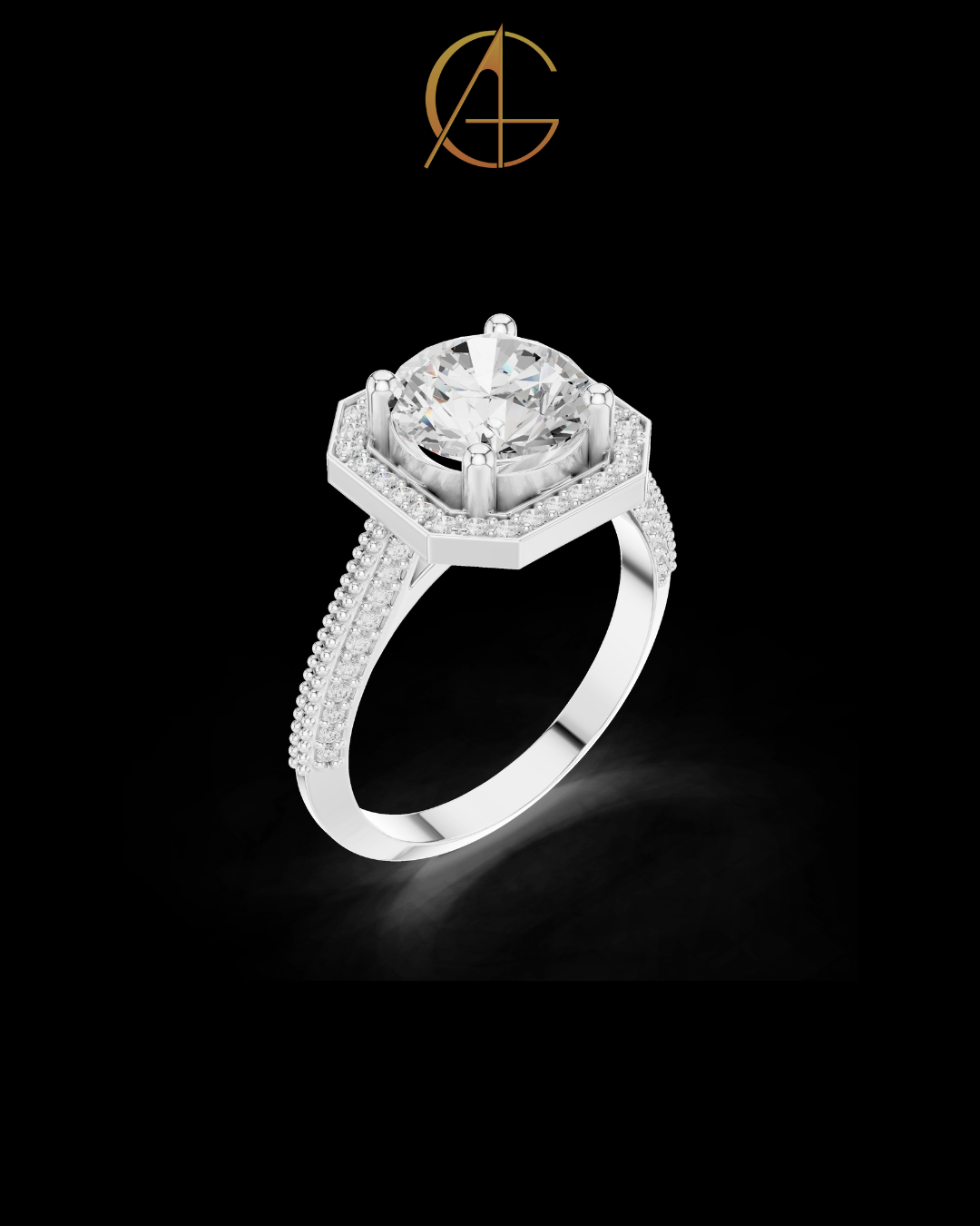 2.10 CT Imperial Octagon Halo Moissanite Diamond Ring in Gold with Pave Milgrain Split Shank For Mother
