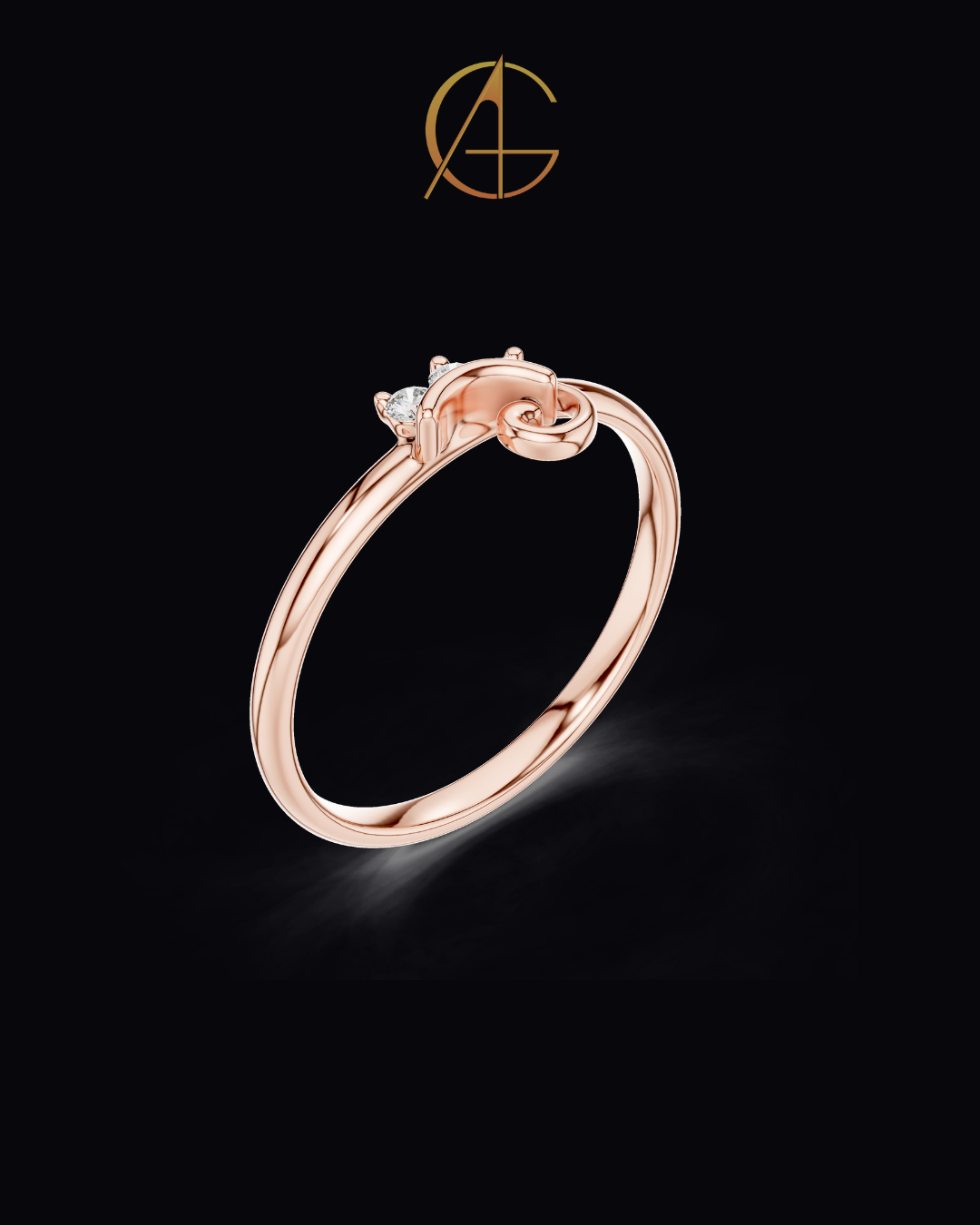 0.042 TCW Swirl Solitaire Band Adorned with a Brilliant Trio of Moissanite Diamonds