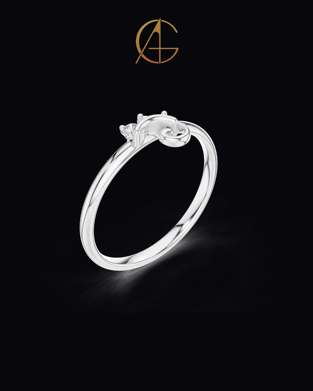 0.042 TCW Swirl Solitaire Band Adorned with a Brilliant Trio of Moissanite Diamonds
