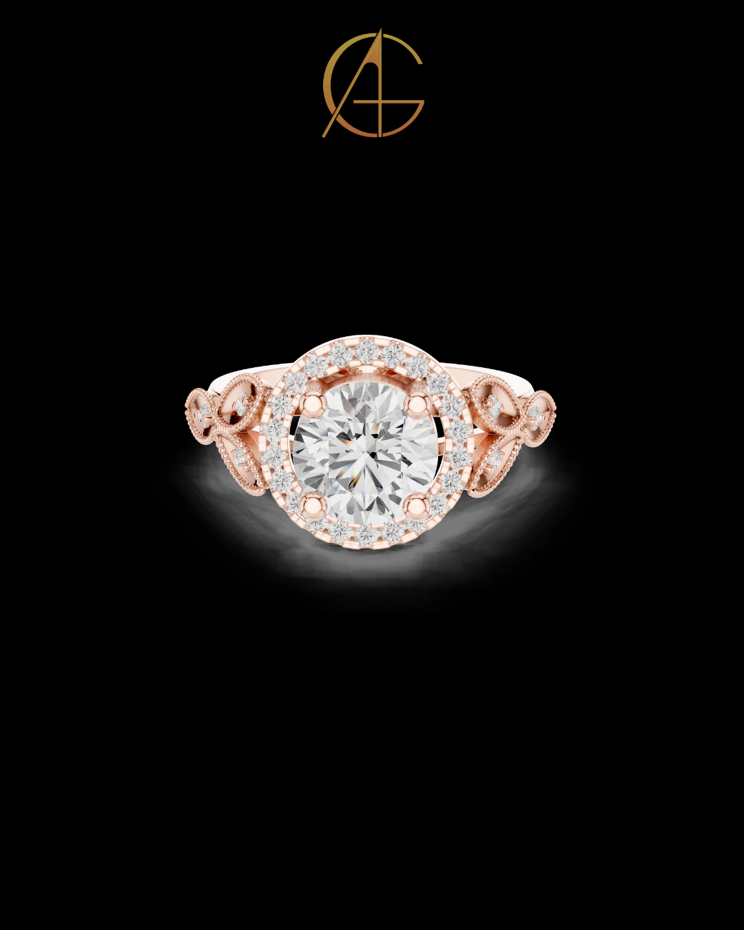 2.00 CT Regal Blossom Halo Round Cut Moissanite Diamond Ring with Ornate Floral Scroll Band For Girlfriend