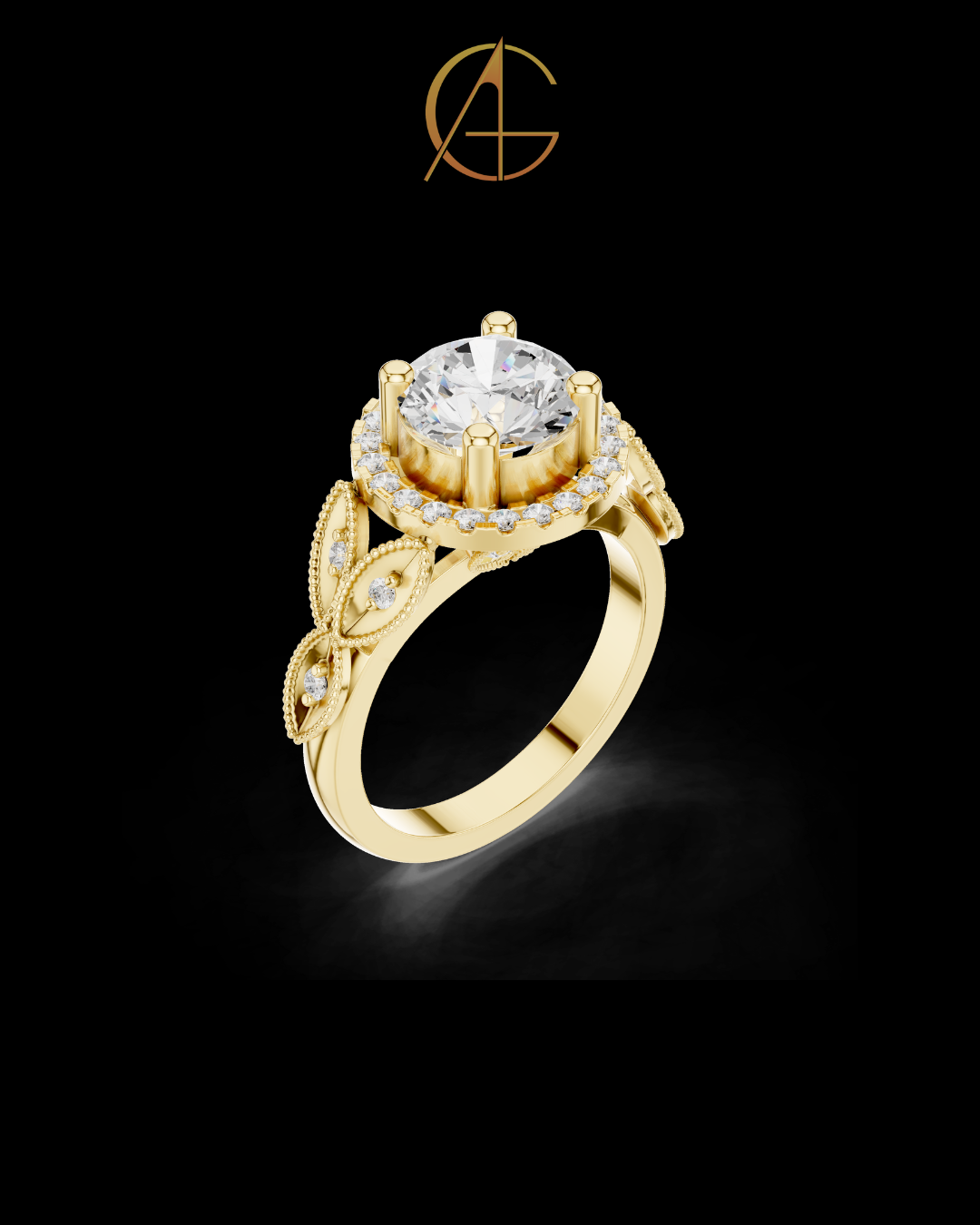 2.00 CT Regal Blossom Halo Round Cut Moissanite Diamond Ring with Ornate Floral Scroll Band For Girlfriend