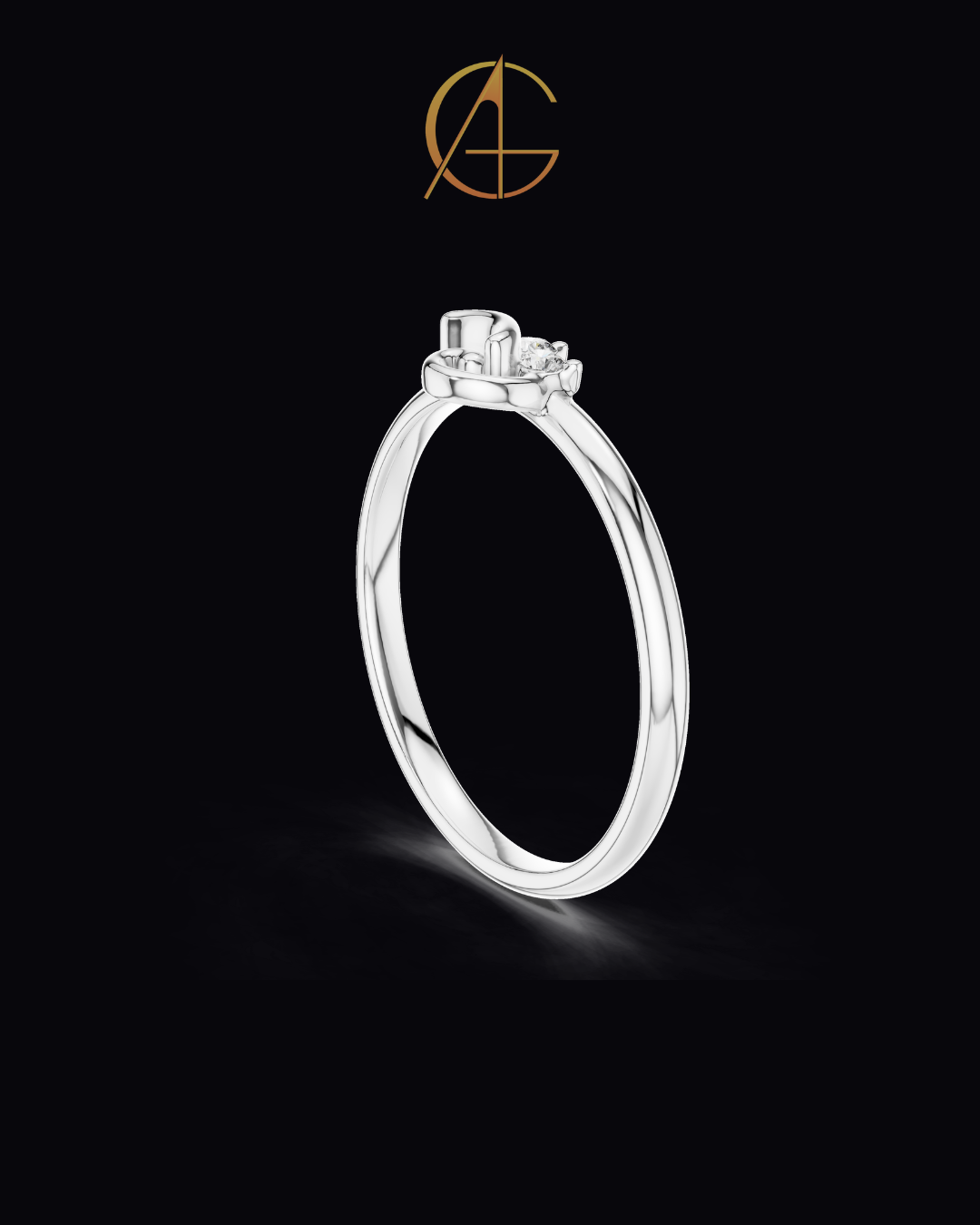 0.042 TCW Swirl Solitaire Band Adorned with a Brilliant Trio of Moissanite Diamonds