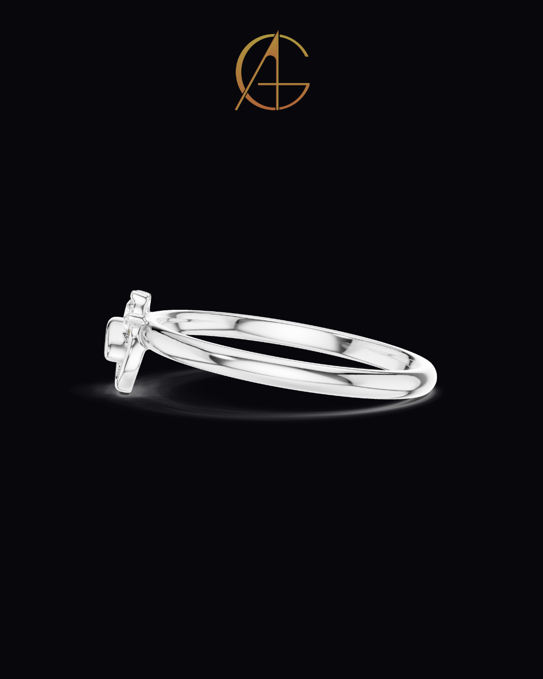 0.042 TCW Swirl Solitaire Band Adorned with a Brilliant Trio of Moissanite Diamonds