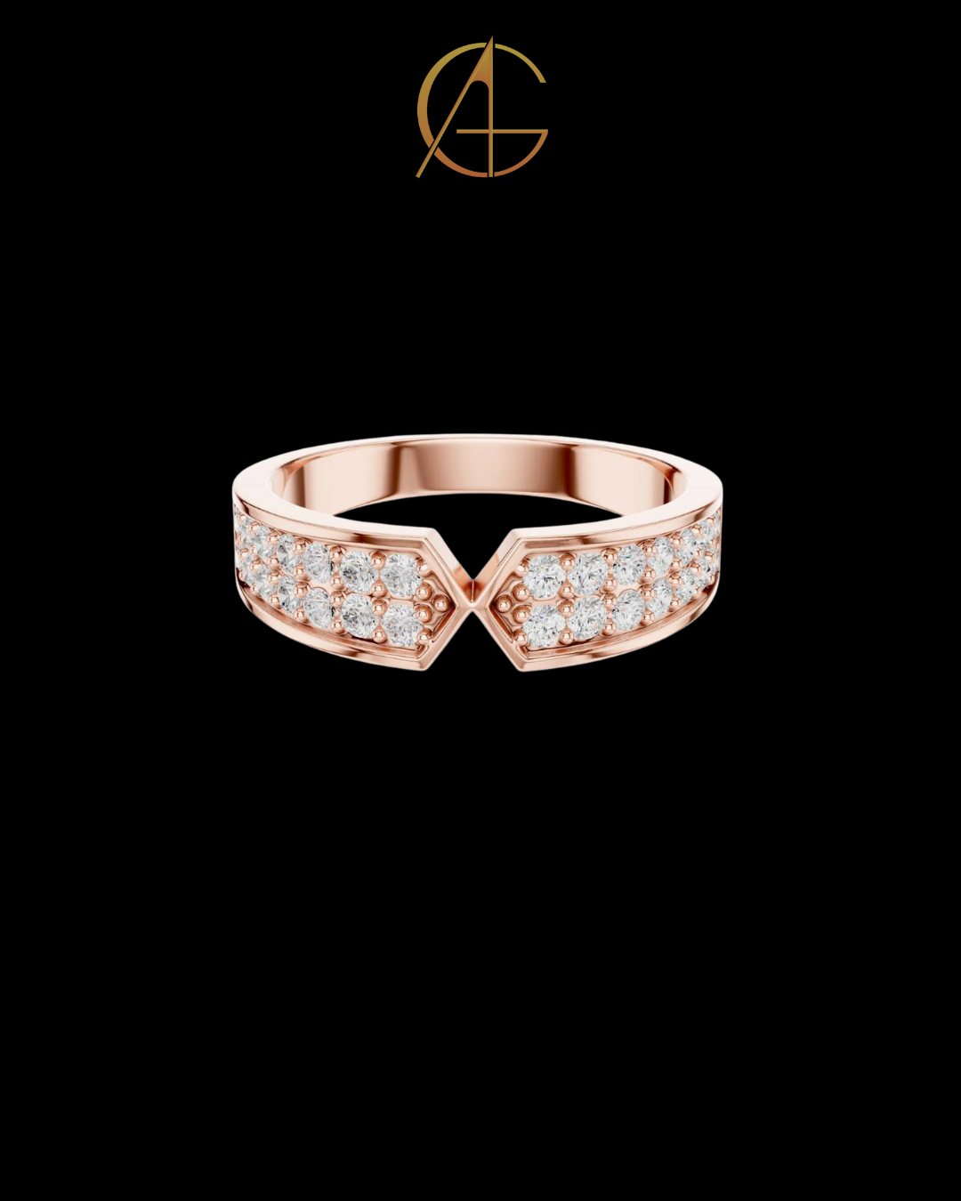 0.50 TCW Modern Gold Chevron Band with Intricate Pave Moissanite Diamond Detailing