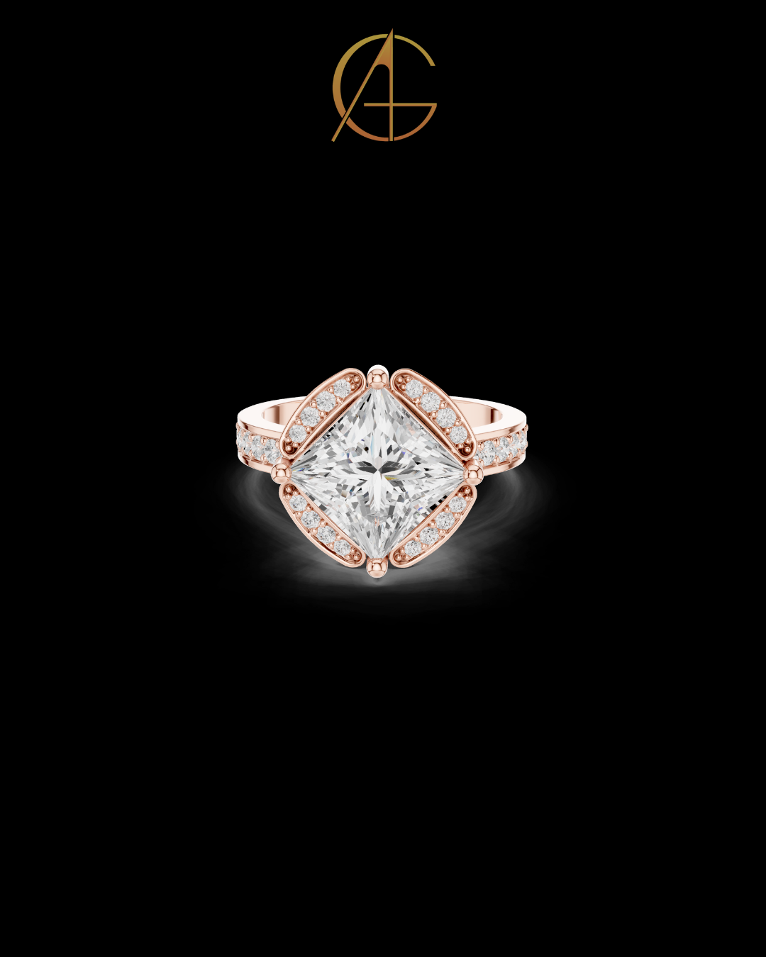 2.15 CT Glamorous Princess Cut Halo With Vintage Inspired Pave all Four Sides Moissanite Diamond in Gold