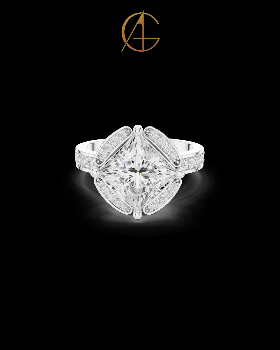 2.15 CT Glamorous Princess Cut Halo With Vintage Inspired Pave all Four Sides Moissanite Diamond in Gold