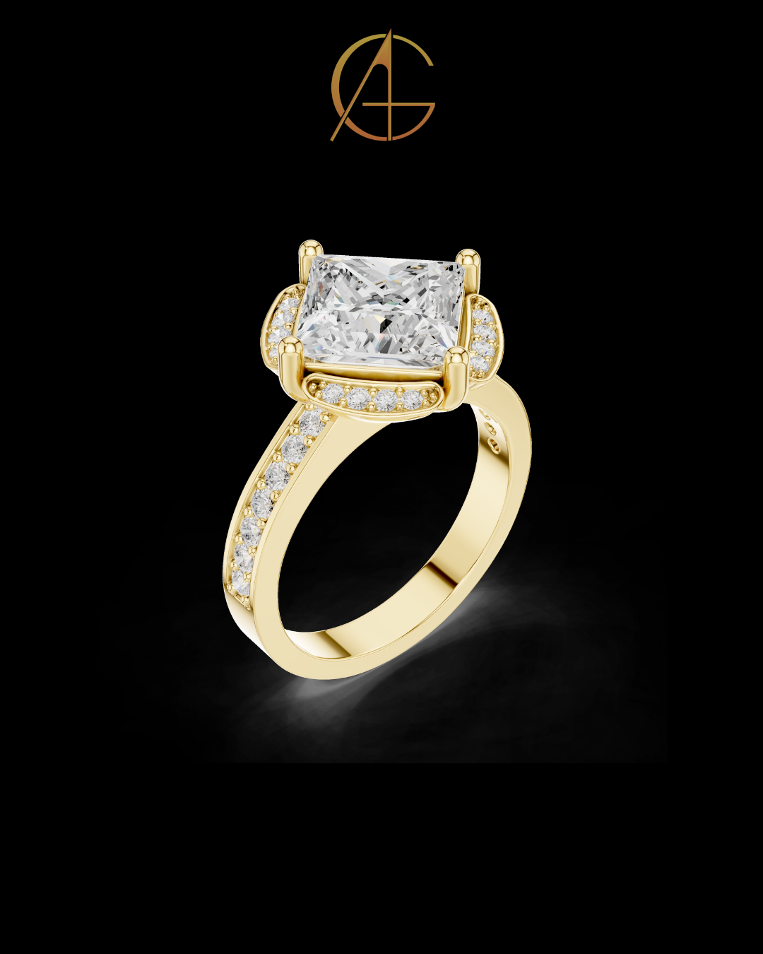 2.15 CT Glamorous Princess Cut Halo With Vintage Inspired Pave all Four Sides Moissanite Diamond in Gold