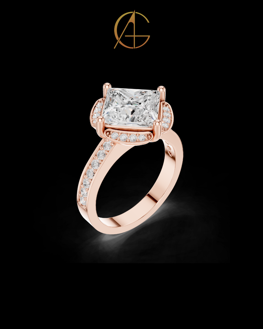 2.15 CT Glamorous Princess Cut Halo With Vintage Inspired Pave all Four Sides Moissanite Diamond in Gold