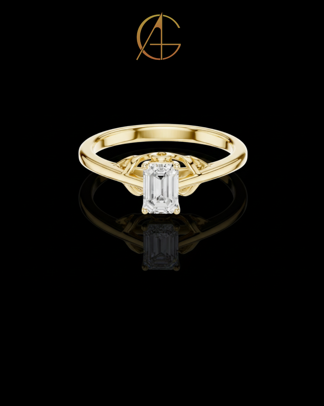 0.43 TCW Luxurious Solitaire Ring with Emerald Moissanite Diamond and Intricate Celtic Inspired Setting