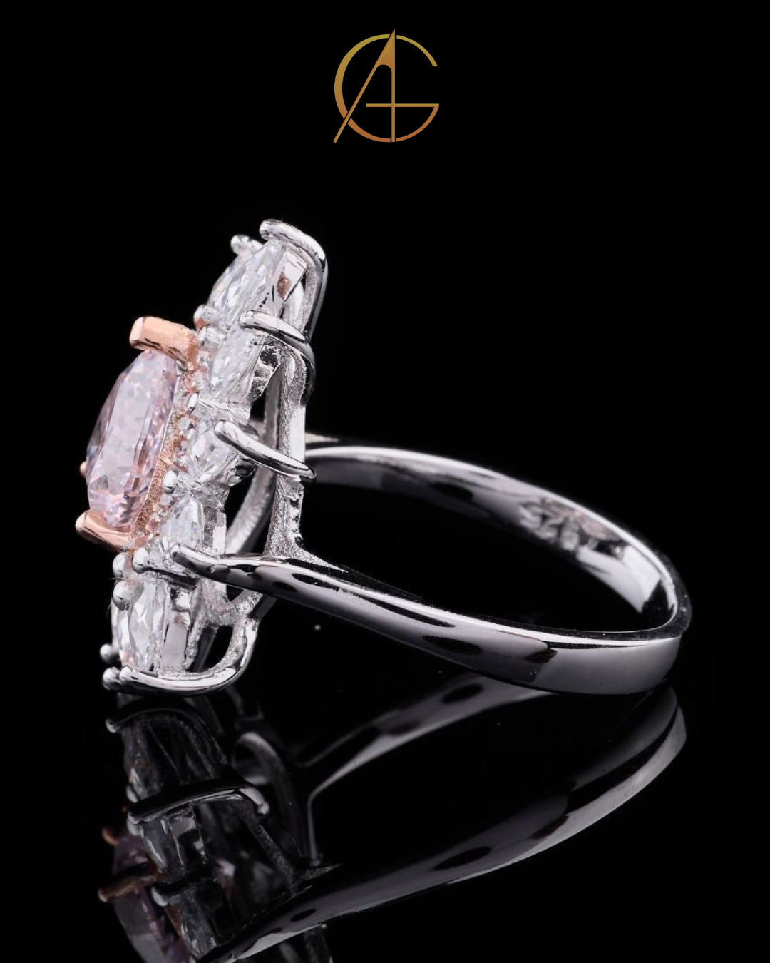 1.00 CT Heart-Cut Pink Gem Ring Surrounded by Moissanite Pear Diamond Petals