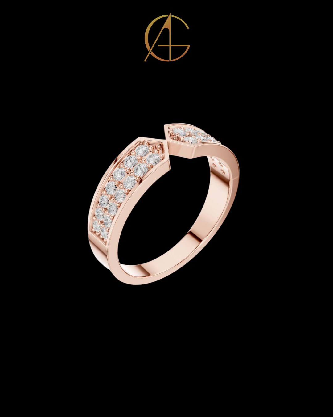 0.50 TCW Modern Gold Chevron Band with Intricate Pave Moissanite Diamond Detailing
